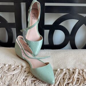 Miz Mooz Mint Green Pointed D'Orsay Ankle Strap Flats